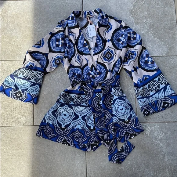 Blue and Black Patterned Romper